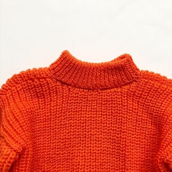 Hand knit orange mock neck sweater EUC fits like 6Y - Picture 2 of 5